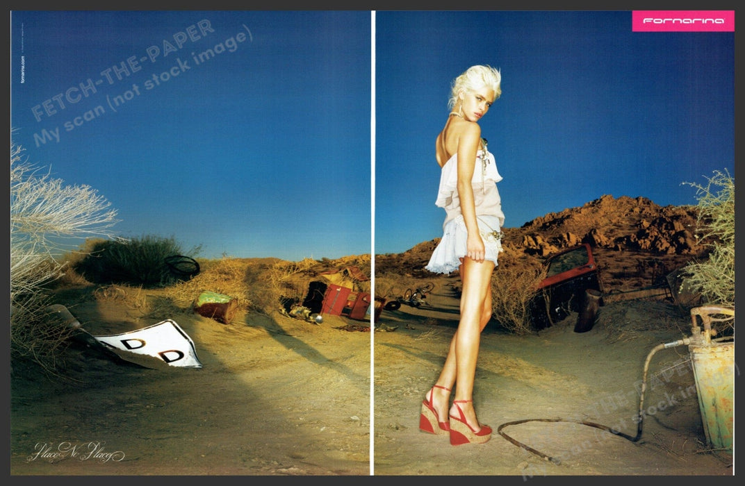 Fornarina 2000s Print Advertisement (2 pages) 2005 Legs Model Garbage Dump Area Fetch-the-Paper