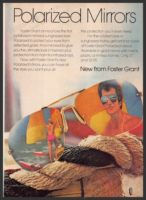 Foster Grant Sunglasses 1970s Print Advertisement 1976 Polarized Mirrors Girl Fetch-the-Paper