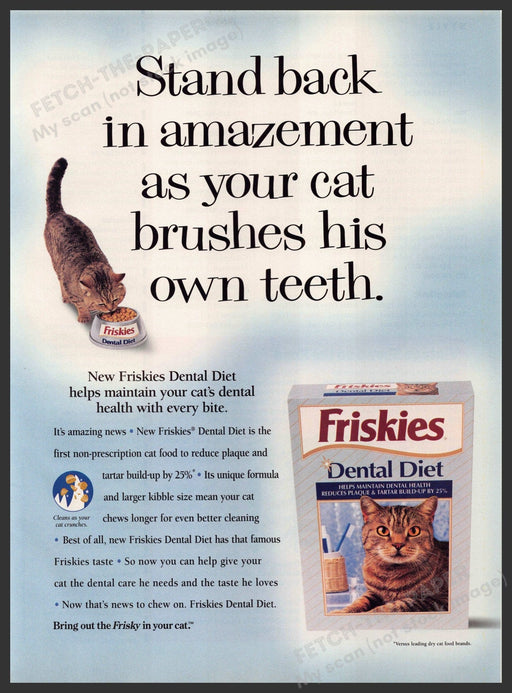 Friskies 1990s Magazine Print Advertisement 1998 Dental Diet Cat Teeth Friskies