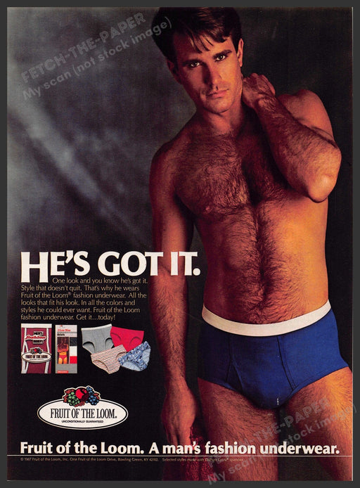 Fruit of the Loom 1980s Print Advertisement 1987 "He's got it" Men's Underwear Fruit of the Loom