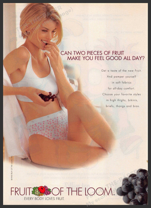 Fruit of the Loom 1990s Print Advertisement 1998 Panties Bra Eating Grapes Fruit of the Loom