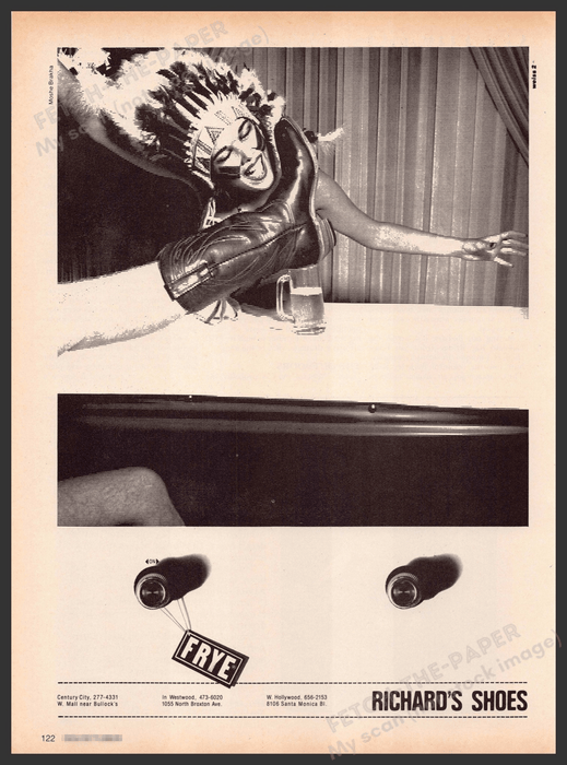 Frye Boots 1970s Print Advertisement 1979 Cowboy Indian Headdress Bar Fetch-the-Paper