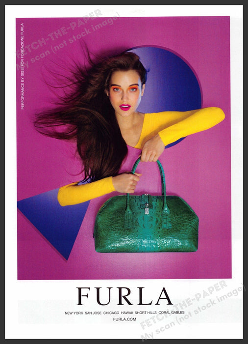 Furla Handbags 2010s Print Advertisement 2012 Colorful Model Holding the Bag Fetch-the-Paper