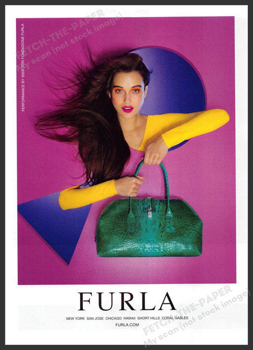 Furla Handbags 2010s Print Advertisement 2012 Colorful Model Holding the Bag Fetch-the-Paper