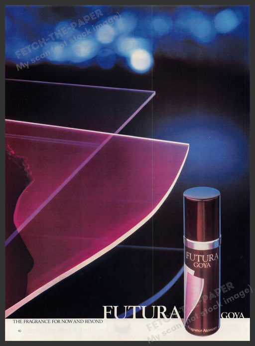Futura Goya Fragrance 1980s Print Advertisement Ad 1980 "Now and beyond" Fetch-the-Paper