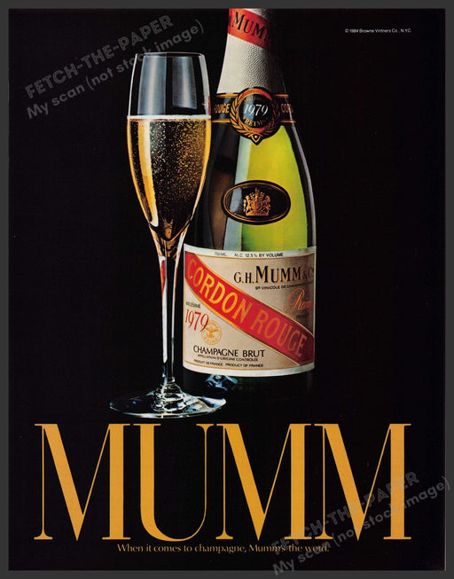 G.H. Mumm Cordon Rouge Champagne Brut 1980s Print Advertisement Ad 1984 Fetch-the-Paper