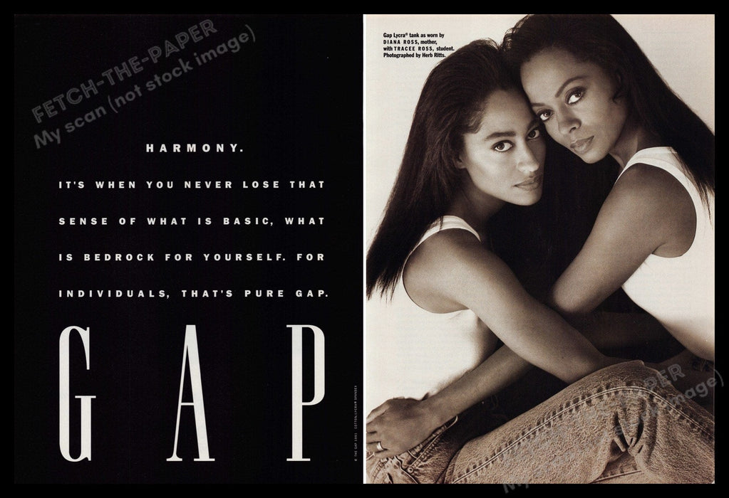 Gap Clothing Diana and Tracee Ross 1990s Print Advertisement (2 Pg) 1991 Fetch-the-Paper