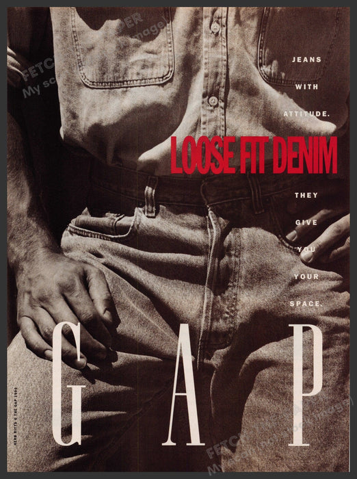 Gap Easy Fit Denim 1990s Print Advertisement Ad 1990 Hands in Front Pockets Fetch-the-Paper
