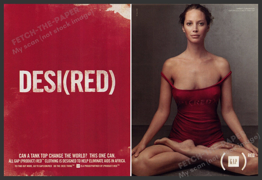 Gap Red Christy Turlington 2000s Print Advertisement (2 pgs) 2006 Aids in Africa Fetch-the-Paper