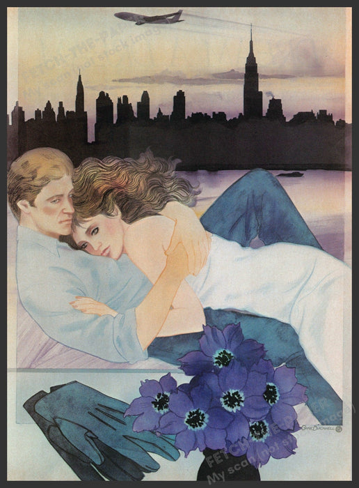 Garie Blackwell Artist 1980s Magazine Illustration 1982 Couple Cityscape Plane Fetch-the-Paper