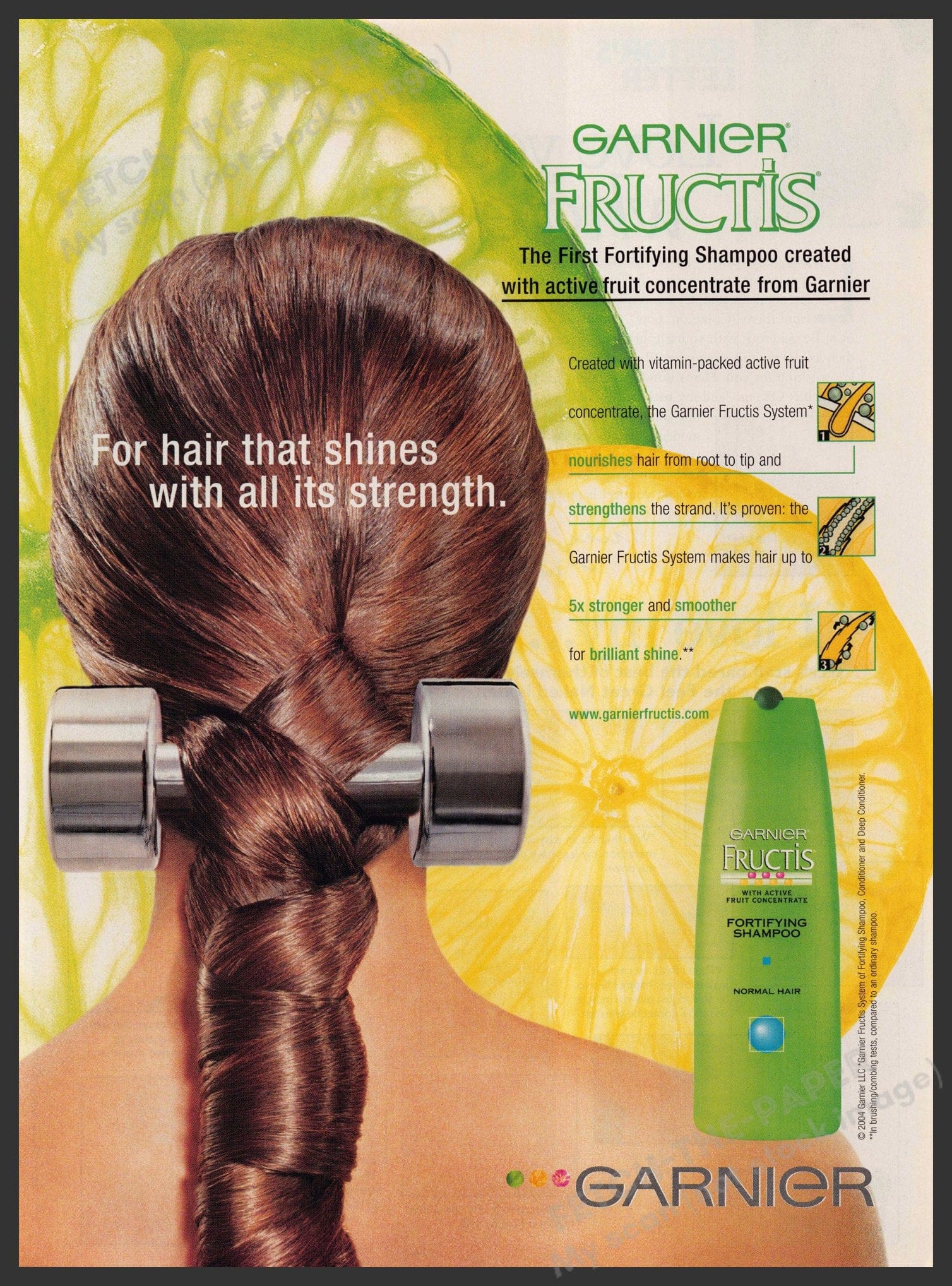 Garnier Fructis Hair 2000s Print Advertisement 2004 Weight Braid Strong, image size:1508x2037