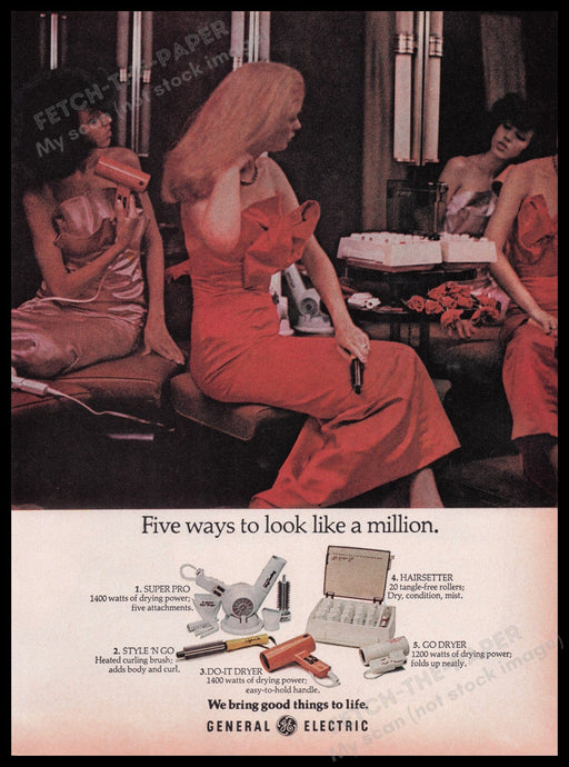 General Electric Hairy Styling Products 1980s Print Advertisement Ad 1980 Fetch the Paper!