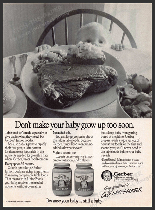 Gerber 1980s Print Advertisement Ad 1988 Baby Table BIG Steak Gerber