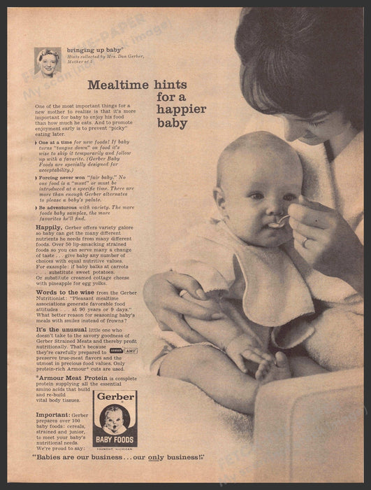 Gerber Baby Foods 1960s Print Advertisement 1961 Mealtime Hints For Happier Baby Gerber