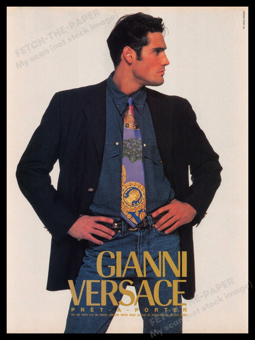 Gianni Versace 1990s Print Advertisement Ad 1992 Men's Clothing Tie Fetch-the-Paper