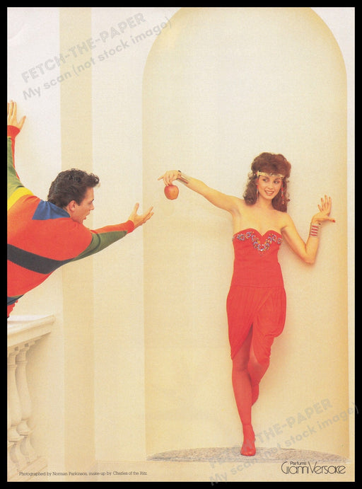 Gianni Versace Parfums 1980s Print Advertisement Ad 1982 Legs Model Apple Fetch the Paper!