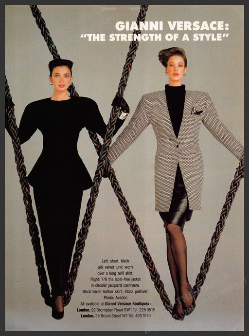 Gianni Versace Rope 1980s U.K. Print Advertisement 1986 "Strength of a style" Gianni Versace