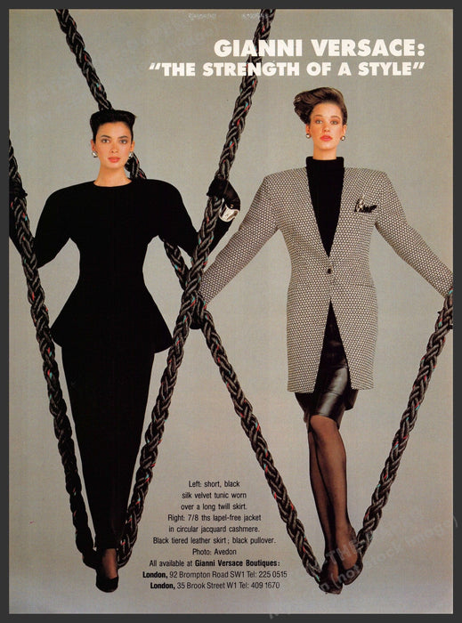 Gianni Versace Rope 1980s U.K. Print Advertisement 1986 "Strength of a style" Gianni Versace