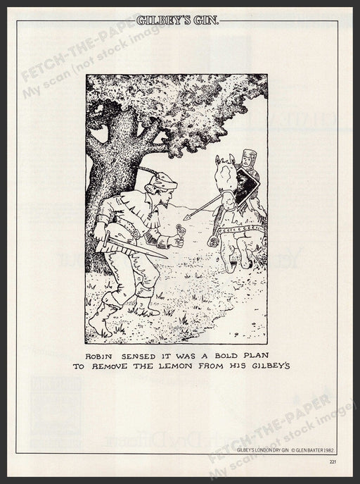 Gilbey's Gin 1980s Print Advertisement Ad 1982 Robin Bold Remove the Lemon Fetch the Paper!