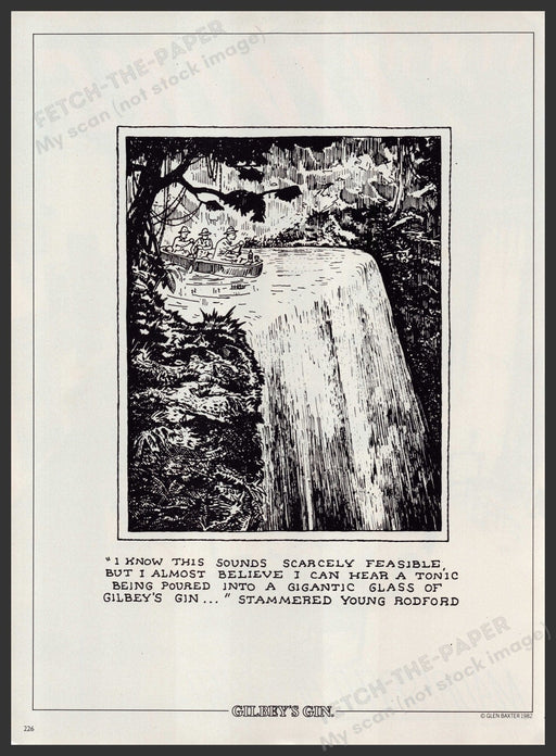 Gilbey's Gin 1980s Print Advertisement Ad 1982 Young Rodford Poured Fetch the Paper!