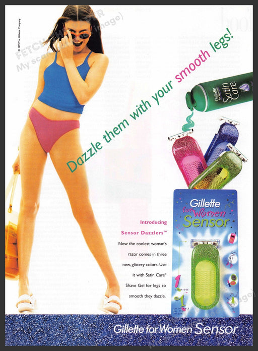 Gillette Sensor Razor 1990s Print Advertisement 1999 Legs For Women Fetch-the-Paper