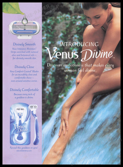 Gillette Venus Divine 2000s Print Advertisement Ad 2004 Waterfall Legs Fetch the Paper!
