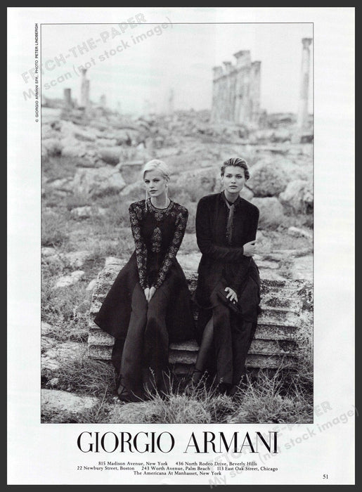 Giorgio Armani 1990s Print Advertisement 1994 Greece Ruins Models Fetch-the-Paper