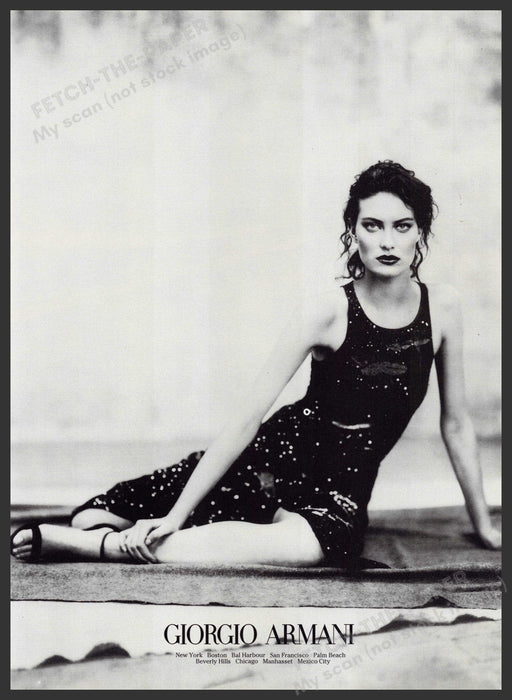 Giorgio Armani 1990s Print Advertisement Ad 1998 Shalom Harlow Legs Sitting Giorgio Armani