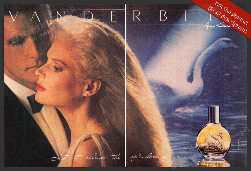 Gloria Vanderbilt 1980s Print Advertisement (2 page) 1987 Couple Swan Gloria Vanderbilt