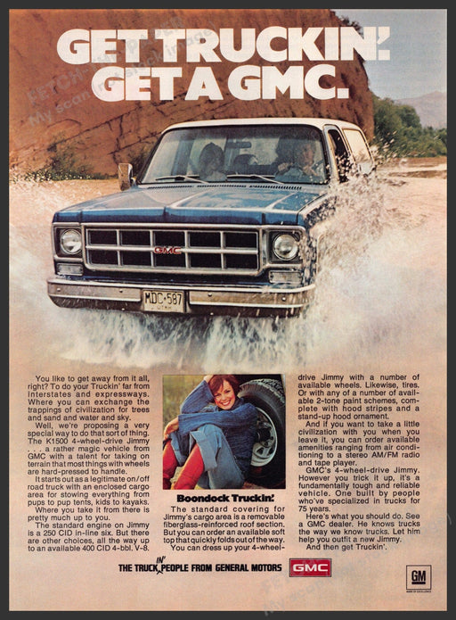 GMC K1500 Truck 1970s Magazine Print Advertisement 1977 Boondock Truckin' GMC K1500