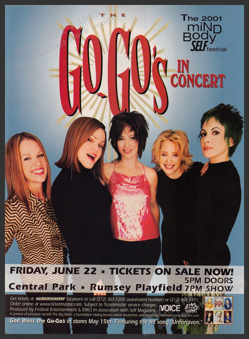 Go Go's in Concert 2000s Print Advertisement 2001 Central Park Fetch-the-Paper
