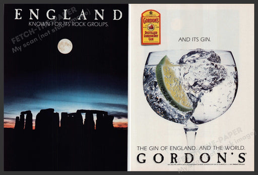 Gordon's Gin of England Stonehenge 1980s Print Advertisement (2 Page) Ad 1987 Fetch-the-Paper