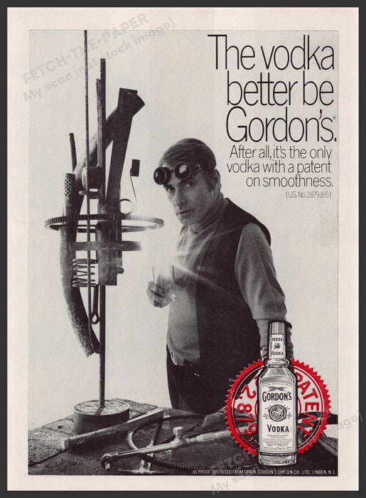Gordon's Vodka 1960s Print Advertisement Ad 1969 Inventor Patent Fetch the Paper!