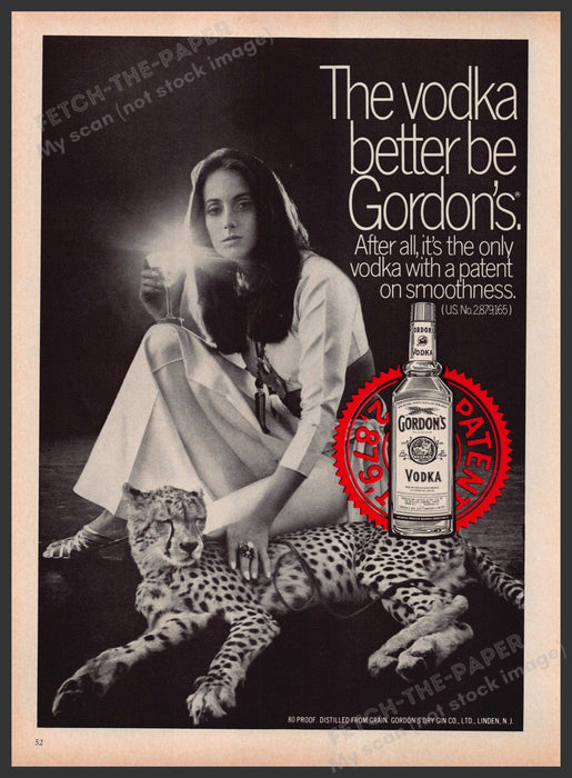 Gordon's Vodka Cheetah 1960s Print Advertisement Ad 1969 Fetch the Paper!