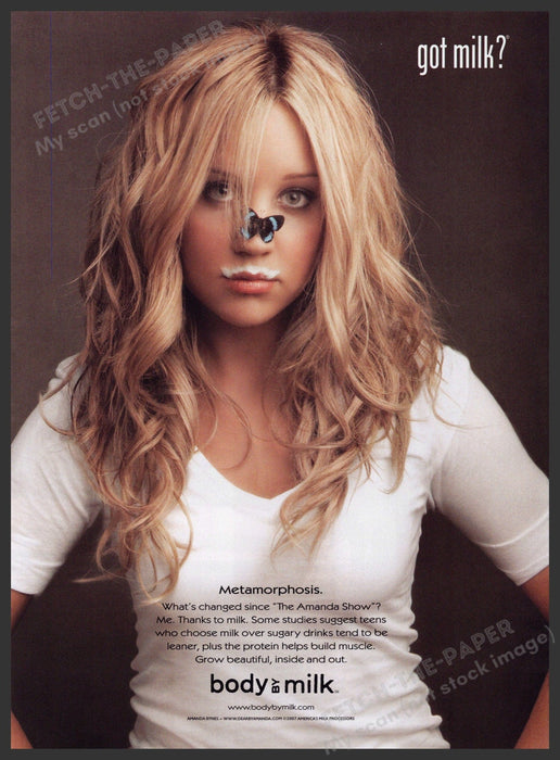 Got milk? Amanda Bynes 2000s Print Advertisement 2007 Butterfly on Nose Got Milk?