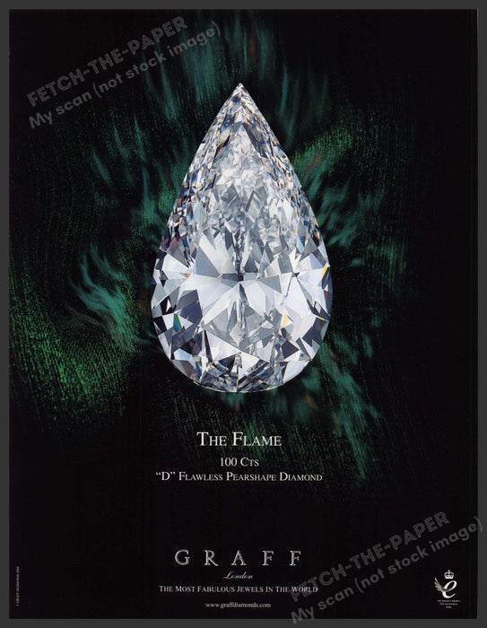 Graff "The Flame" 100 carat "D" Flawless Diamond 2000s Print Advertisement 2008 Fetch-the-Paper