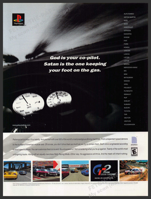 Gran Turismo 2 Video Game 2000s Print Advertisement Ad 2002 God & Satan Fetch-the-Paper