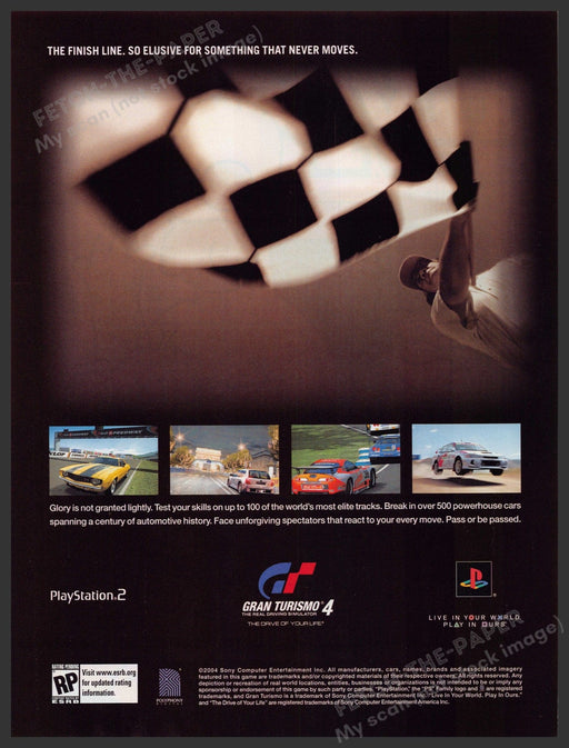Gran Turismo 4 Video Game 2000s Print Advertisement Ad 2005 Checkered Flag Fetch-the-Paper