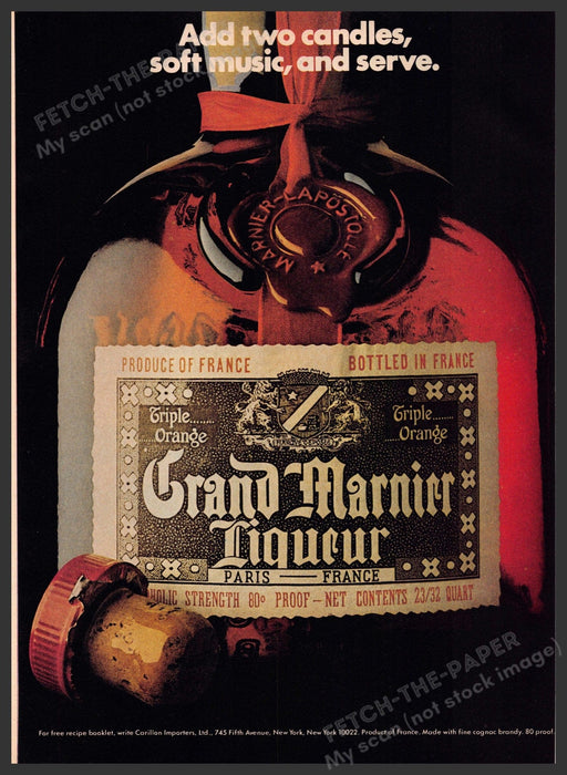 Grand Mariner Liqueur 1970s Print Ad 1976 "Add two candles, soft music & serve" Fetch-the-Paper