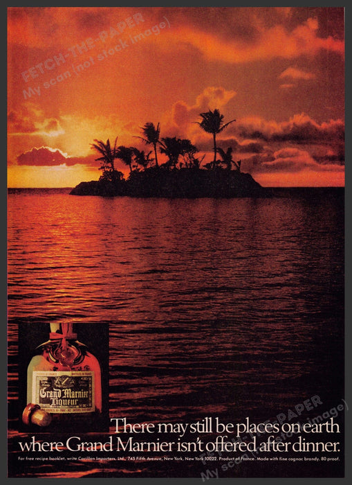 Grand Marnier 1970s Print Advertisement 1977 Island Sunset Fetch-the-Paper