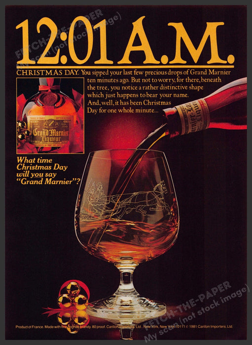 Grand Marnier Liqueur 12:01 A.M. 1980s Print Advertisement 1982 Fetch-the-Paper