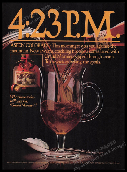 Grand Marnier Liqueur 1980s Print Advertisement Ad 1980 Aspen Colorado Fetch the Paper!