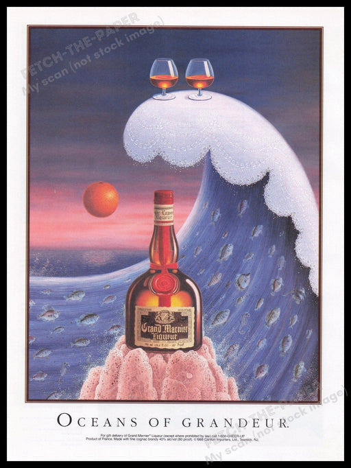 Grand Marnier Liqueur 1980s Print Advertisement Ad 1989 "Oceans of Grandeur" Fetch the Paper!
