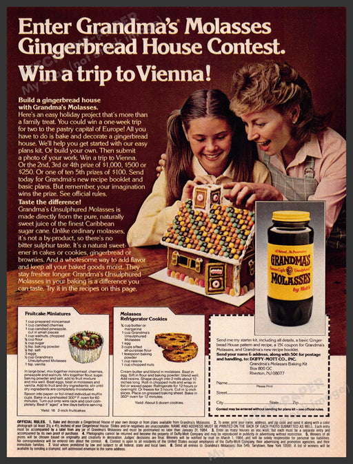 Grandma's Molasses 1980s Magazine Print Advertisement 1983 Refrigerator Cookies Grandma's Molasses