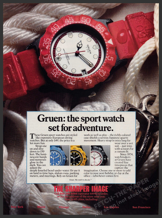 Gruen Sport Watch 1980s Print Advertisement Ad 1988 Fetch-the-Paper