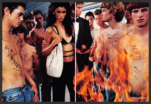 Gucci 2000s Print Advertisement (2 pages) 2000 Shirtless Male Models Fire Gucci