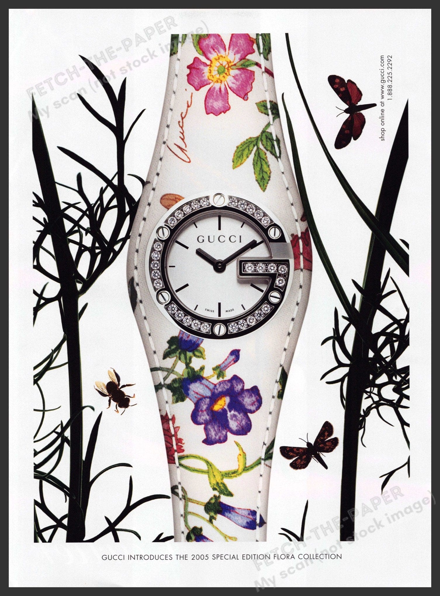 Vintage 2005 Gucci Flora Watch Ad - Special Edition Print 