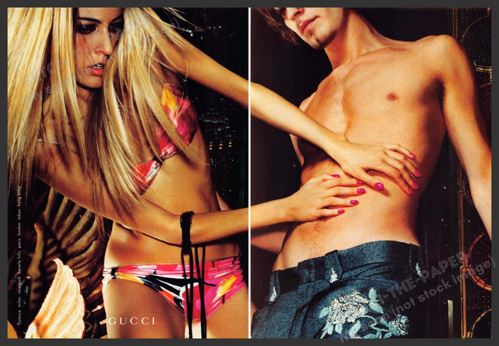 Gucci Liisa Winkler 1990s Print Advertisement (2 page) 1999 Woman Men's Abs Fetch-the-Paper