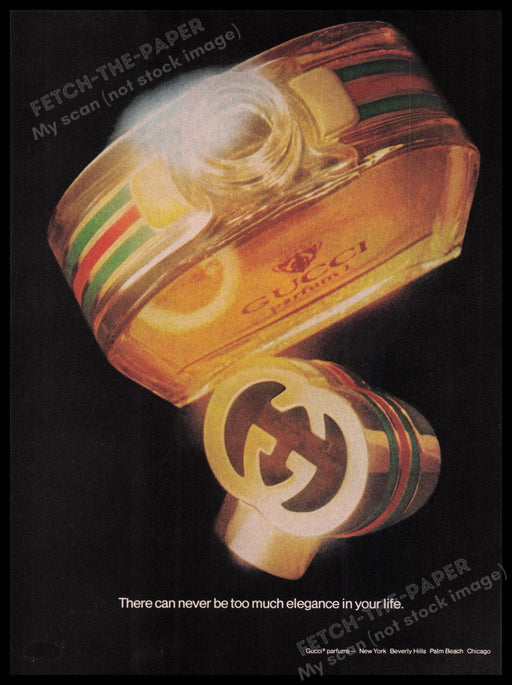 Gucci Perfume 1980s Print Advertisement Ad 1980 "Never too much elegance" Fetch the Paper!