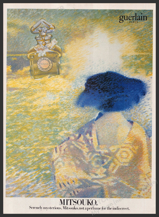 Guerlain Mitsouko Perfume 1980s Print Advertisement Ad 1982 Illustration Fetch the Paper!